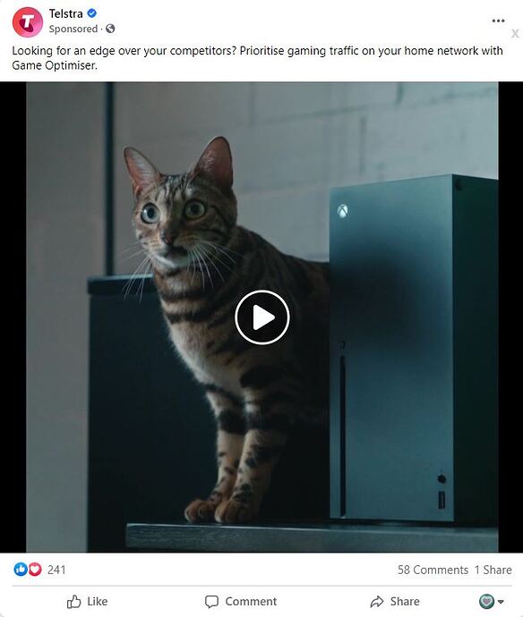 Telstra Game Optimiser Cat