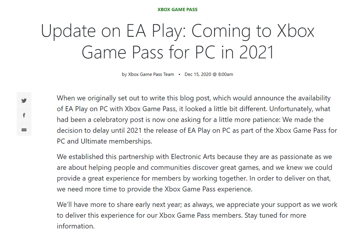 EA Play on Xbox Game Pass for PC is coming 'soon' following its delay