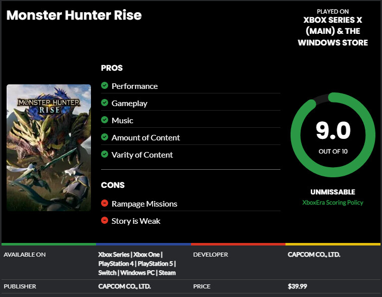 Monster Hunter Rise Standard Edition Xbox One, Xbox Series S, Xbox