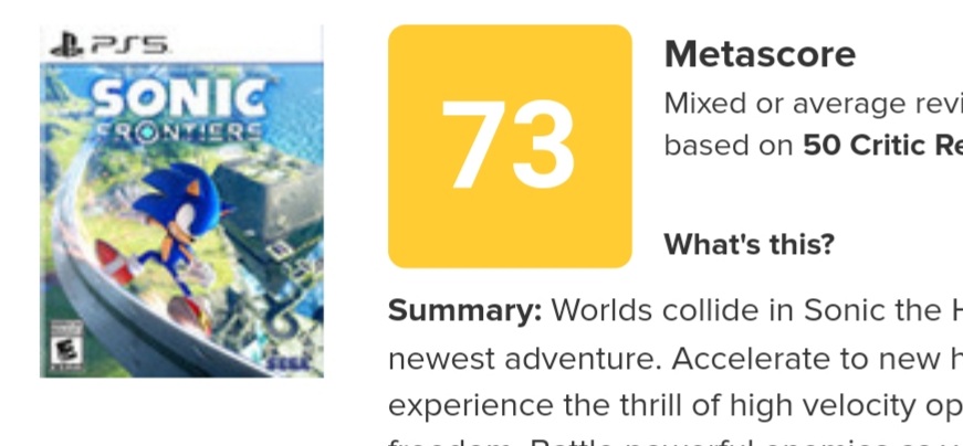 Sonic Frontiers larga com nota 73 no Metacritic